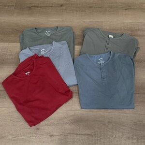 Men WYR Set of 5 Sz Large Curved Hem Crew/Henley Long‎ Sleeve T Shirt Mixed Cols
